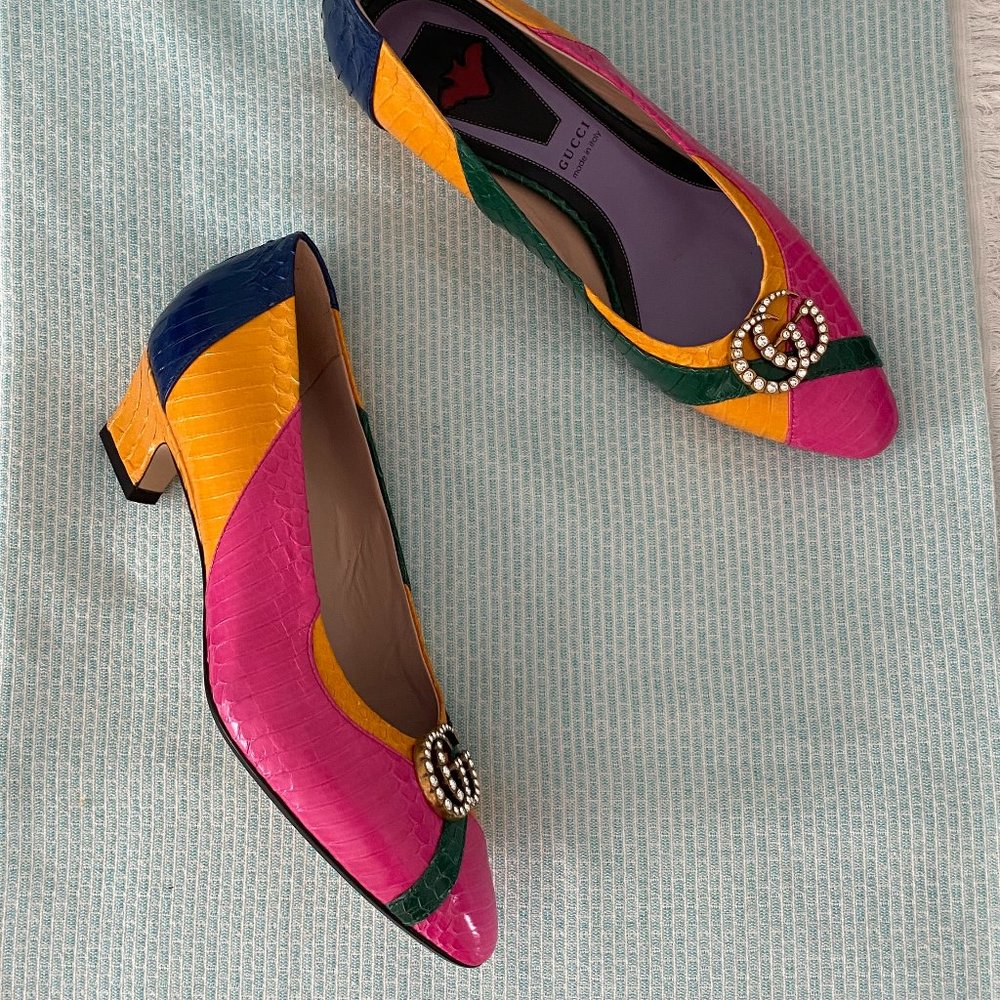 Gucci Snakeskin Colorblock Pump Shoes GG